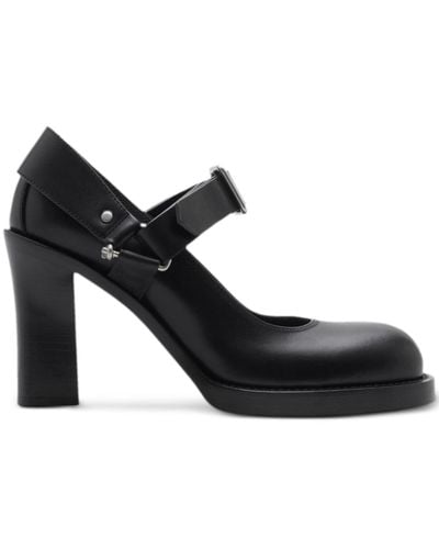 Burberry Stirrup 85 Leather Court Shoes - Women's - Calf Leather/cotton/calf Leather - Black