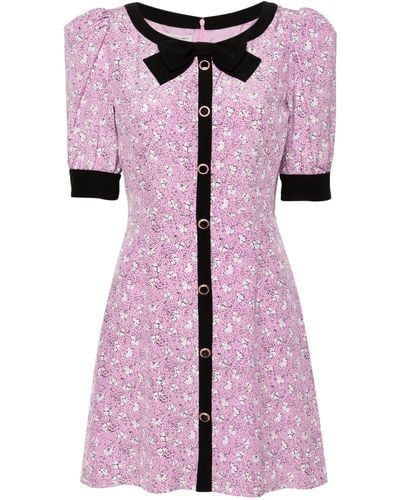 Alessandra Rich Clover-print Silk Mini Dress - Women's - Cupro/polyamide/silk - Pink