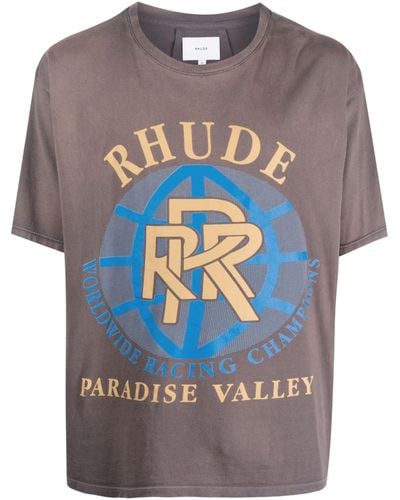 Rhude Paradise Valley Cotton T-shirt - Blue