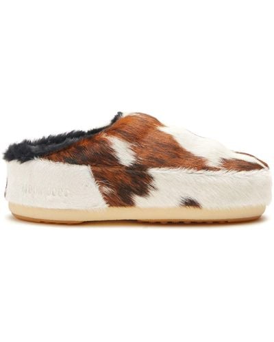 Moon Boot Cow-print Pony Hair Mules - Unisex - Calf Leather/polyester/rubber - Brown