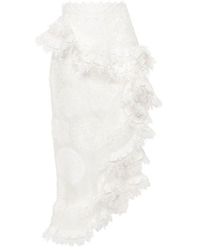 Zimmermann Asymmetric Lace Midi Skirt - White