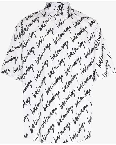 Balenciaga Scribble Print Cotton Poplin Shirt - Men's - Cotton - Black