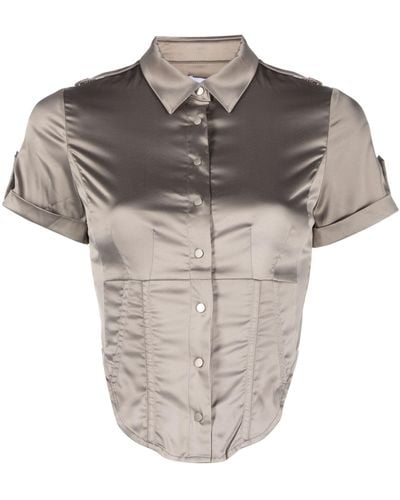 Miaou Max Cropped Satin Shirt - Grey