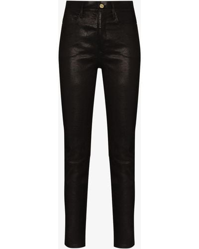 FRAME Le Sylvie High Waist Leather Trousers - Women's - Lamb Skin - Black