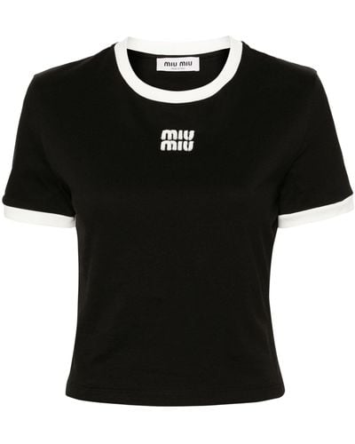 Miu Miu Logo-appliquéd Cotton T-shirt - Black