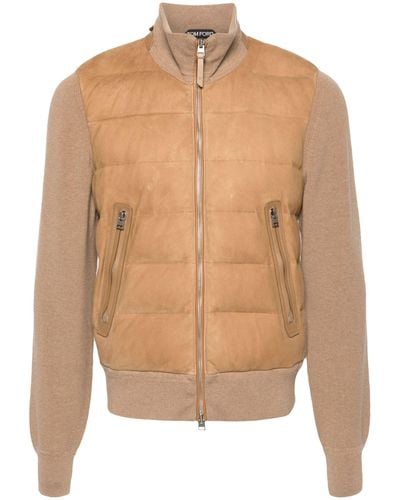 Tom Ford Brown Quilted Paneled Bomber Jacket - Natural