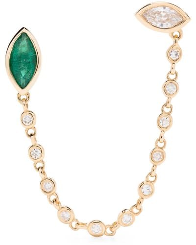 SHAY 18k White Duo Chain Diamond And Emerald Single Earring - Metallic