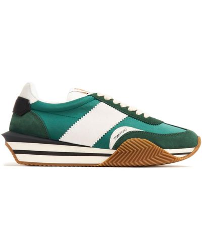 Tom Ford White James Paneled Sneakers - Men's - Fabric/rubber/suede - Green