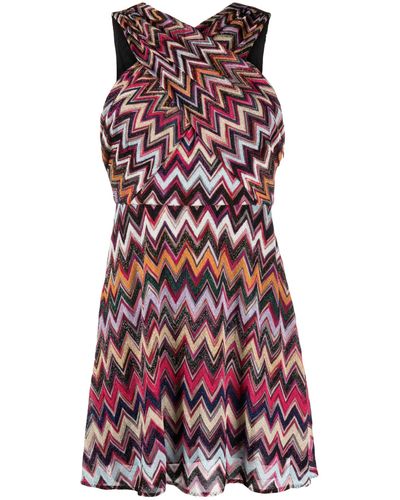 Missoni Lamé Zig-zag Halterneck Midi Dress - Red