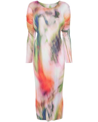 Pleats Please Issey Miyake Printed Pleated Midi Dress - Multicolor