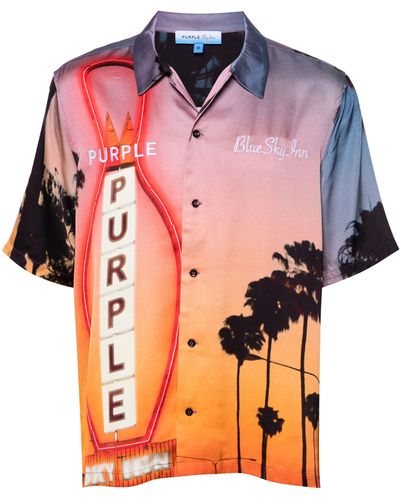 Purple Brand X Blue Sky Inn Orange Graphic-print Shirt - Men's - Viscose