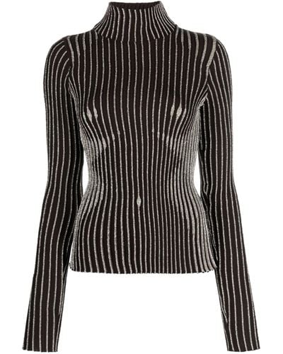 Jean Paul Gaultier Metallic-striped Wool-blend Sweater - Black