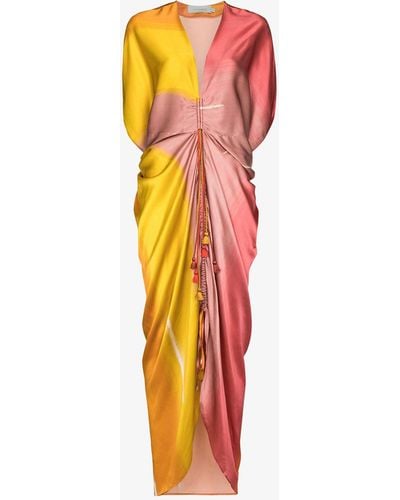 Silvia Tcherassi Cloister Ruched Silk Kaftan Dress - Pink