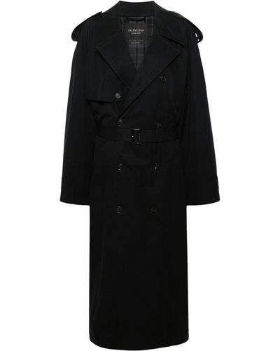 Balenciaga Long-length Cotton Trench Coat - Black