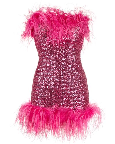 Oséree Feather-trim Sequin Strapless Dress - Pink