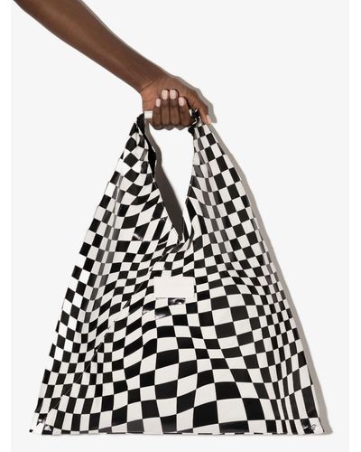 MM6 by Maison Martin Margiela Checkerboard Print Leather Tote Bag - Women's - Fabric/leather - White