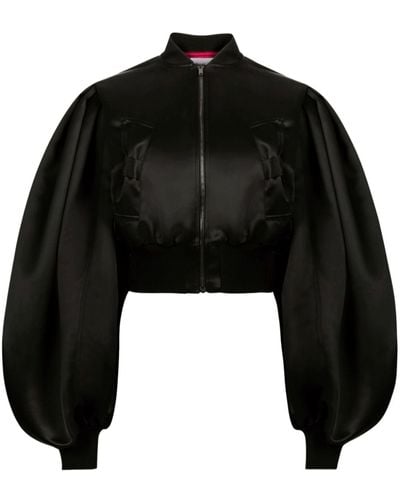 Nina Ricci Cropped Satin Bomber Jacket - Women's - Viscose/polyester - Black