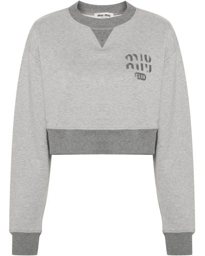 Miu Miu Logo-print Cropped Sweatshirt - Gray