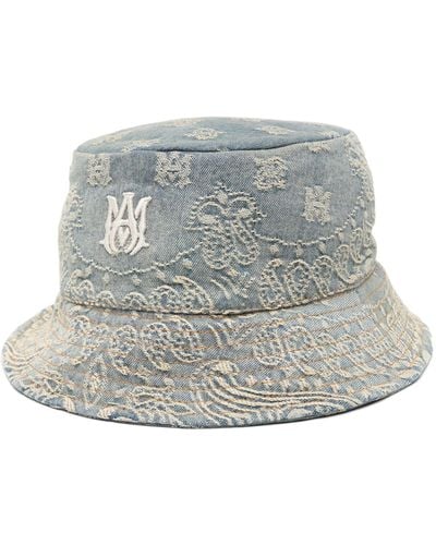 Amiri Bandana-embroidered Cotton Bucket Hat - Men's - Cotton - Gray
