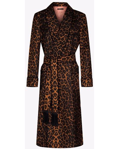 Tom Ford Leopard Print Silk Robe - Black