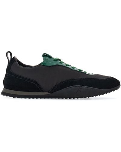 Ferragamo And Forest Green Panelled Lace-up Trainers - Men's - Fabric/calfskin - Black