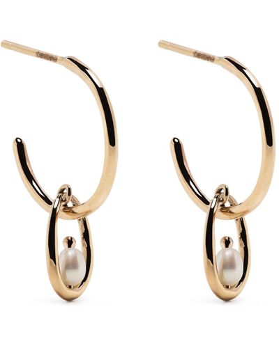 Wwake 14k Yellow Pearl Droplet Single Hoop Earring - Women's - Pearl/14k Plated Brass - Metallic