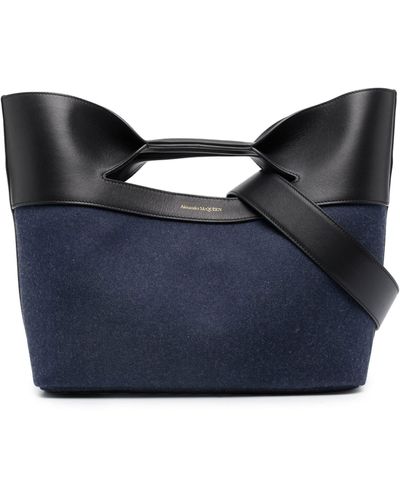 Alexander McQueen The Bow Small Leather Denim Tote Bag - Blue