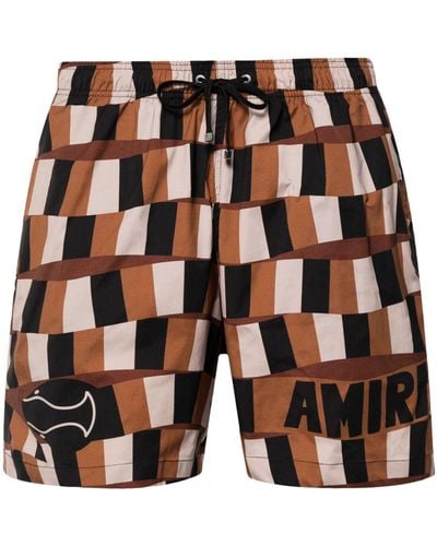 Amiri Logo-print Checked Swim Shorts - Black