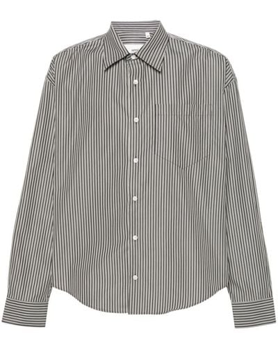 Ami Paris Black Ami De Coeur Striped Cotton Shirt - Unisex - Cotton - Grey