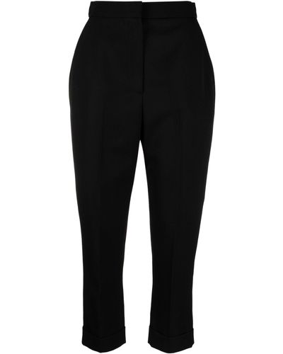 Alexander McQueen Wool Cropped Trousers - Black