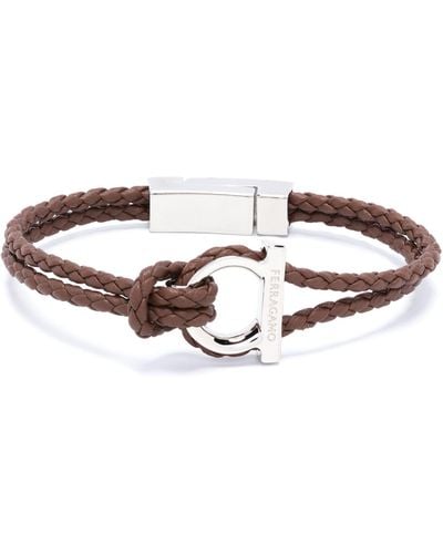 Ferragamo Gancini Leather Bracelet - Men's - Steel/brass/calf Leather - White