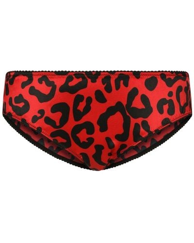 Dolce & Gabbana Leopard-print Satin Panties - Red