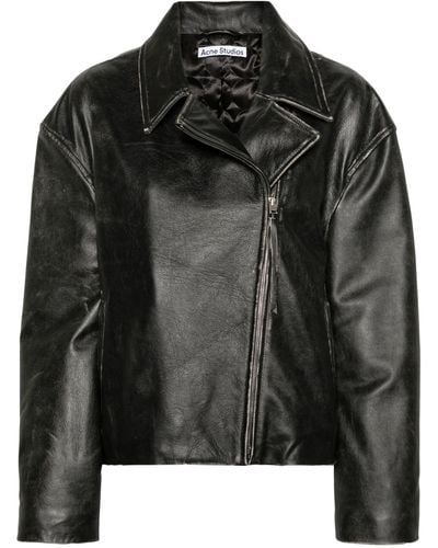 Acne Studios Distressed-effect Leather Biker Jacket - Women's - Polyester/calf Leather - Black