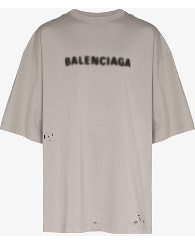 Balenciaga Blurred Logo Distressed T-shirt - Gray