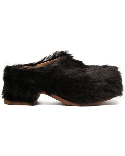 Dries Van Noten Brown Shearling 20 Clogs - Women's - Calf Leather/rubber/pony Fur - Black