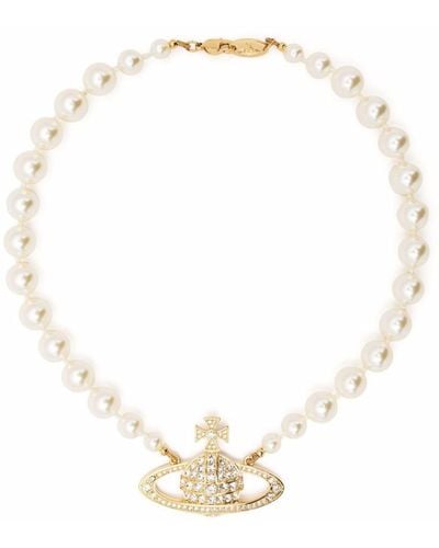 Vivienne Westwood Gold-tone Mini Bas Relief Pearl Choker Necklace - Women's - Pearl/crystal/brass - Natural