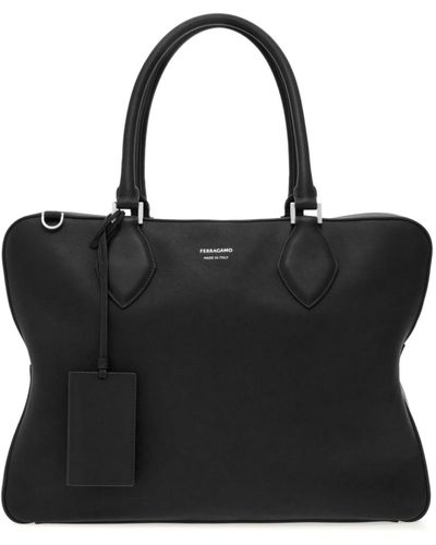 Ferragamo Medium Leather Tote Bag - Black