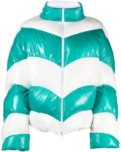 Poster Girl And White Chevron Puffer Jacket - Green