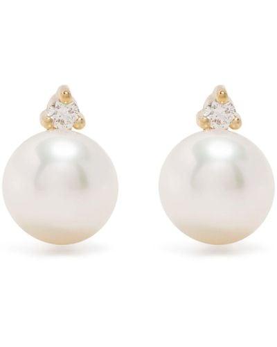 Mizuki 14k Yellow Sea Of Beauty Pearl And Diamond Single Stud Earring - White