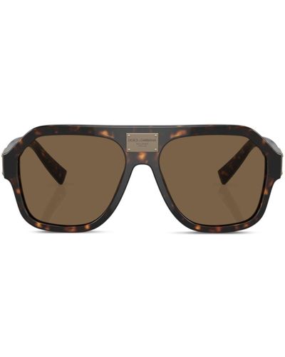Dolce & Gabbana Dg Plaque Pilot Sunglasses - Brown