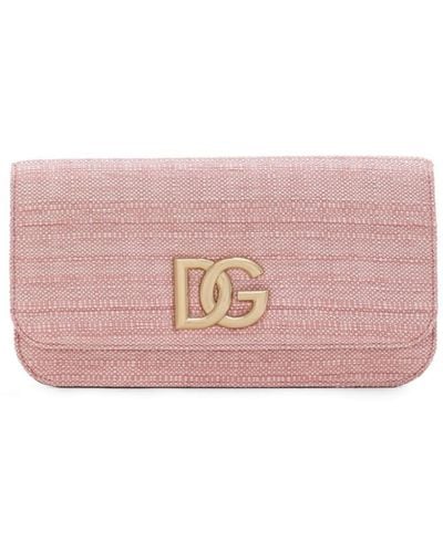 Dolce & Gabbana 3.5 Raffia Shoulder Bag - Women's - Calf Leather/polyamide - Pink