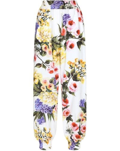 Dolce & Gabbana Floral Print Cotton Track Pants - White