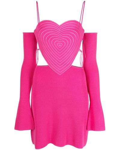 Mach & Mach Heart-shaped Ribbed Minidress - Pink