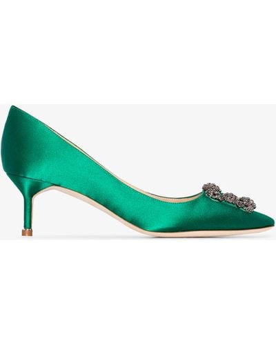 Manolo Blahnik Hangisi 50 Crystal Buckle Satin Court Shoes - Green