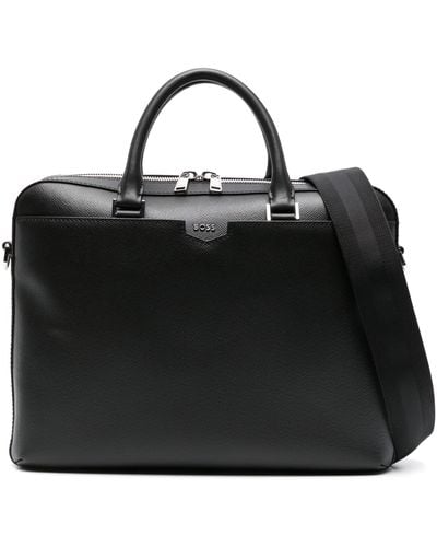 HUGO Leather Briefcase - Men's - Polyester/calf Leather/recycled Polyamide - Black