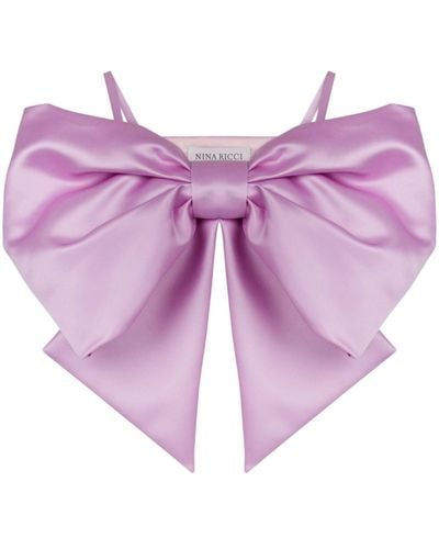 Nina Ricci Bow Satin Crop Top - Women's - Viscose/polyester - Purple