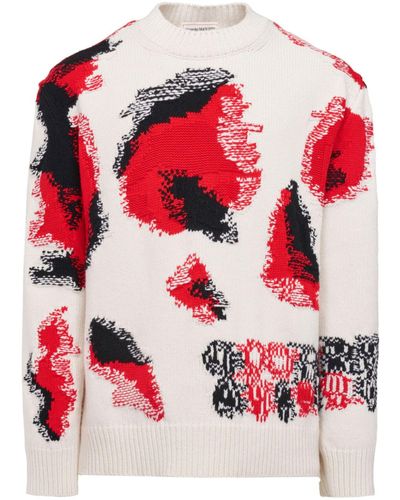 Alexander McQueen White Obscured Skull Intarsia-knit Sweater