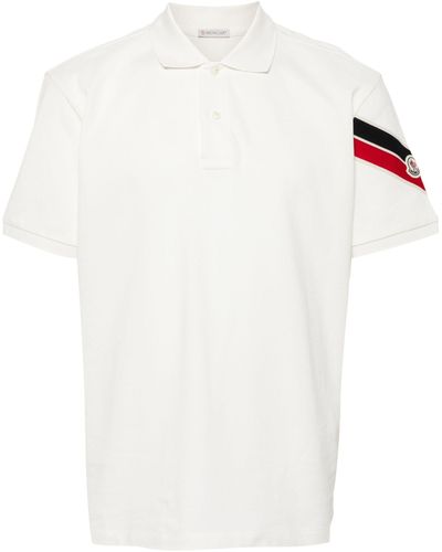 Moncler White Stripe-trim Cotton Polo Shirt