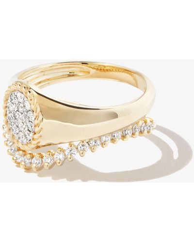 Yvonne Léon 9k Yellow Coeur & Vague Diamond Signet Ring Set - Metallic
