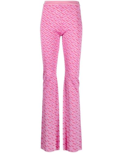 Versace La Greca Print Flared Trousers - Pink